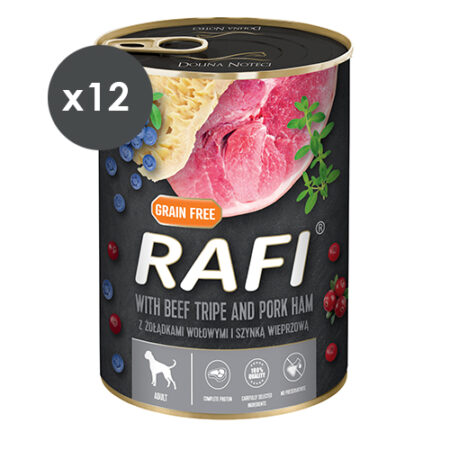 RAFI PATÉ JAMÓN,TRIPAS TERNERA,ARÁNDANOS 12X400GR